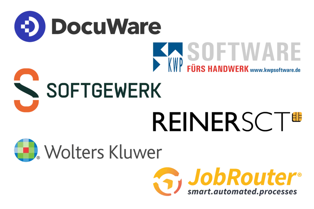 Schnittstellen: Docuware, KWP, Softgewerk, Reinerst, Wolter Kluver, JobRouter